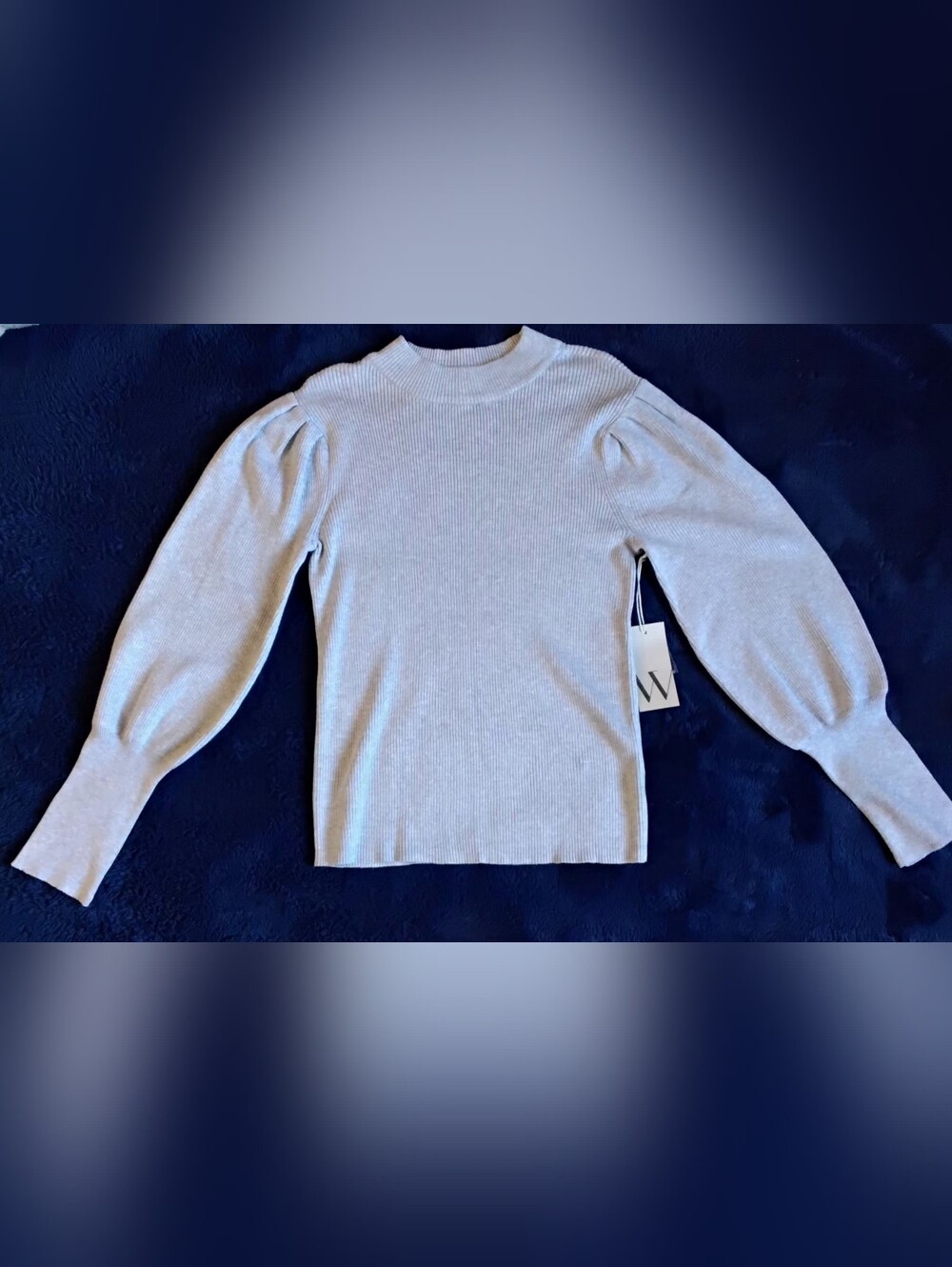 Worthington Ribbed Mock-Neck Sweater with Puff Sleeves, Gray, XL